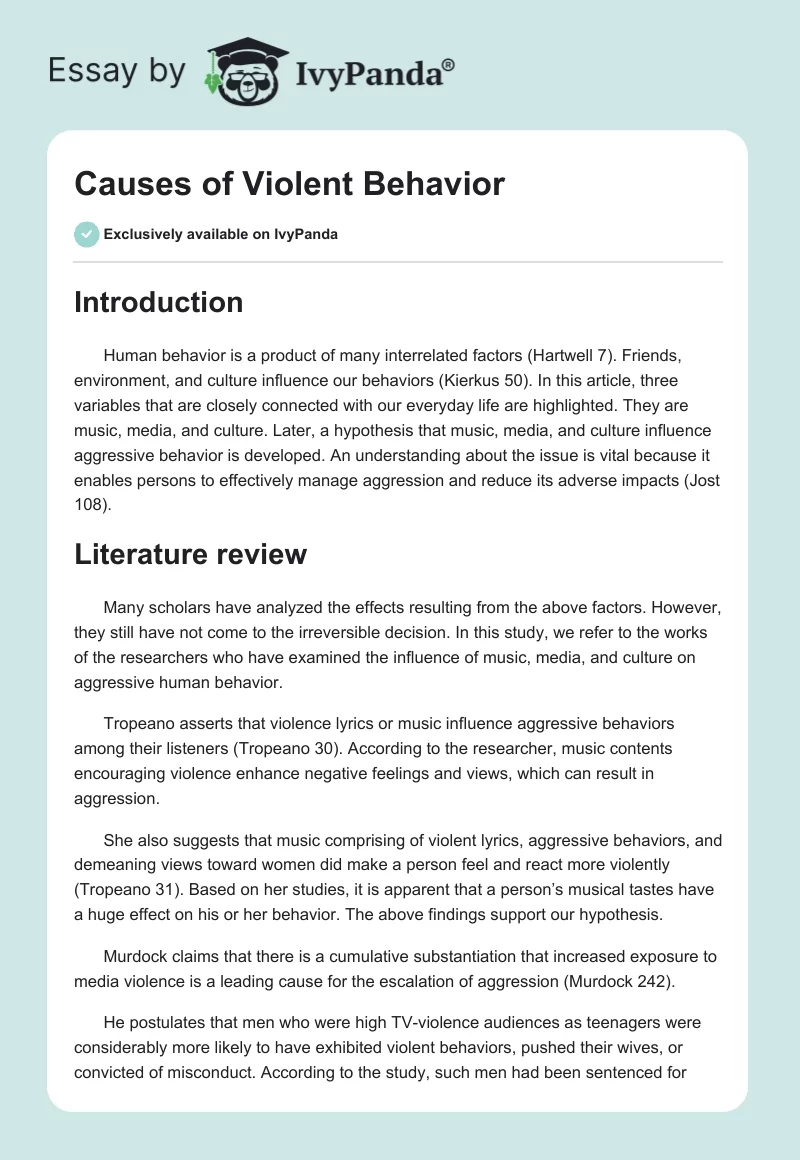 Causes of Violent Behavior. Page 1