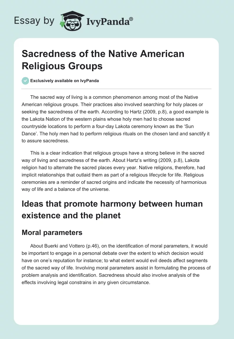 Sacredness of the Native American Religious Groups. Page 1