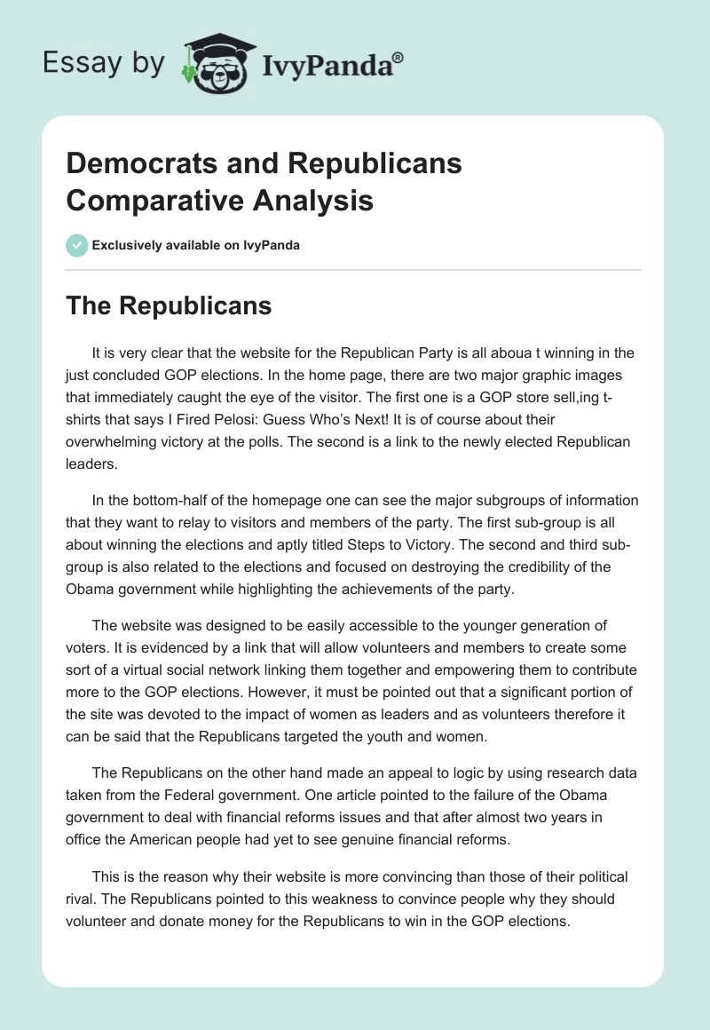 Democrats and Republicans Comparative Analysis. Page 1