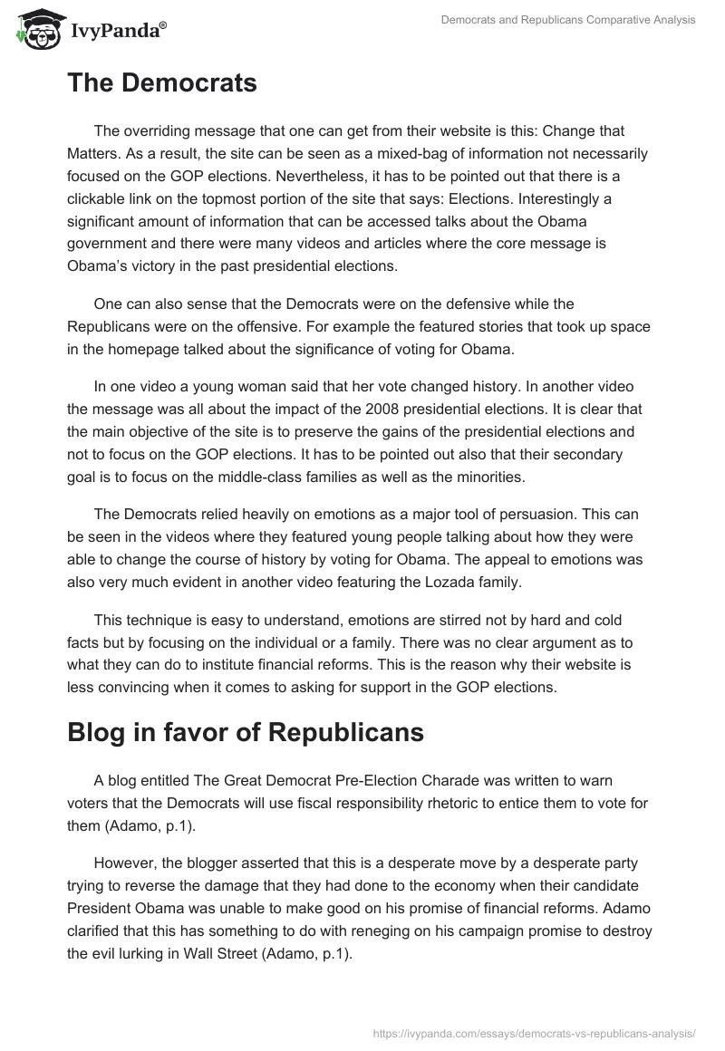 Democrats and Republicans Comparative Analysis. Page 2
