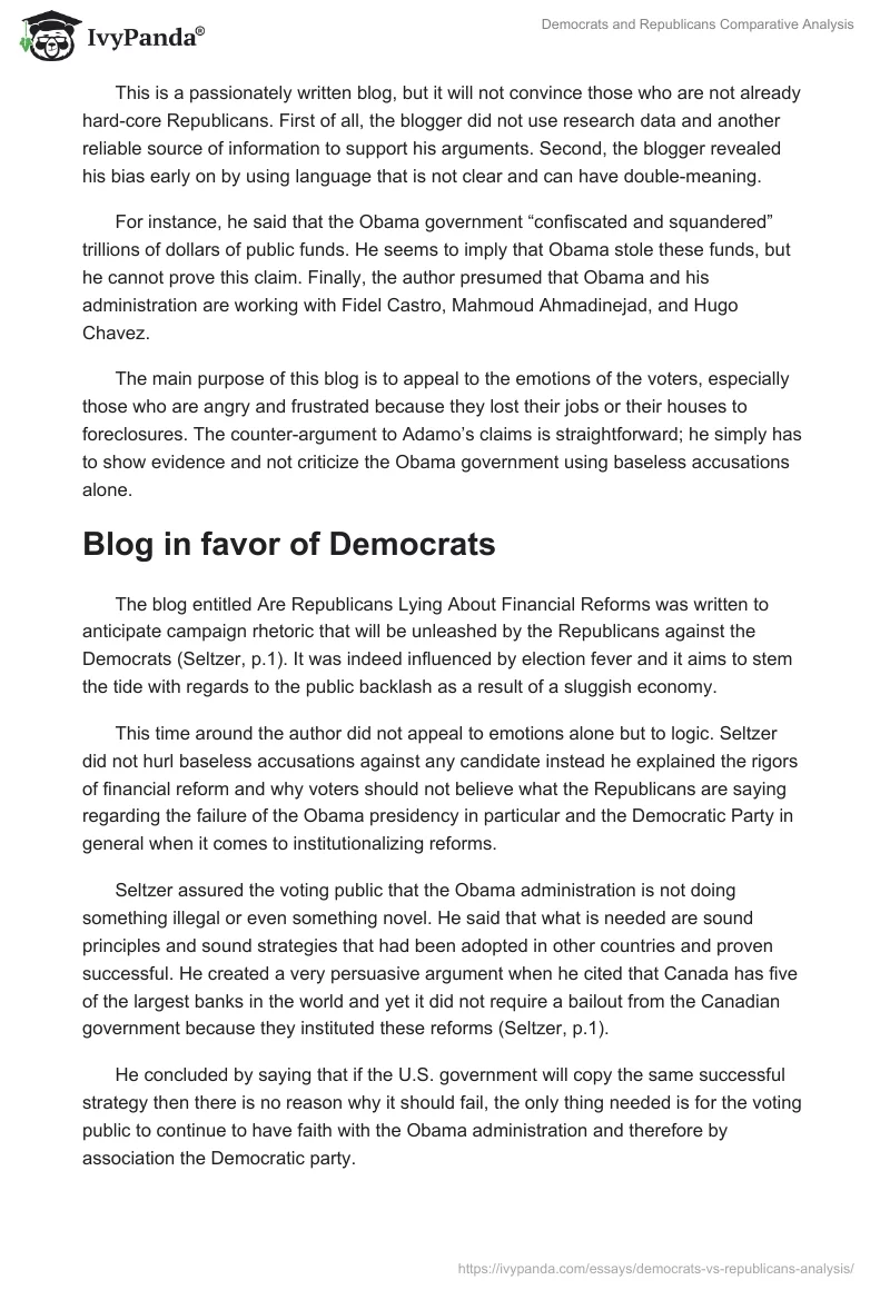 Democrats and Republicans Comparative Analysis. Page 3