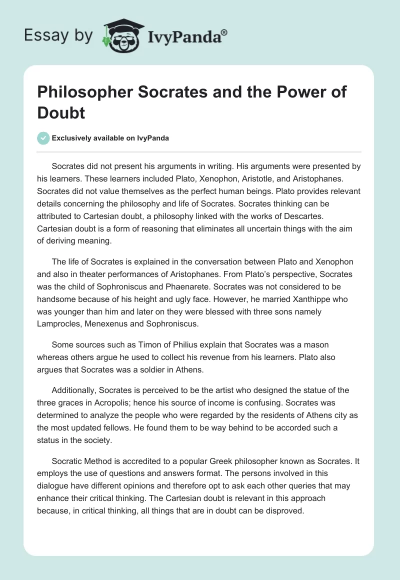 Philosopher Socrates and the Power of Doubt. Page 1