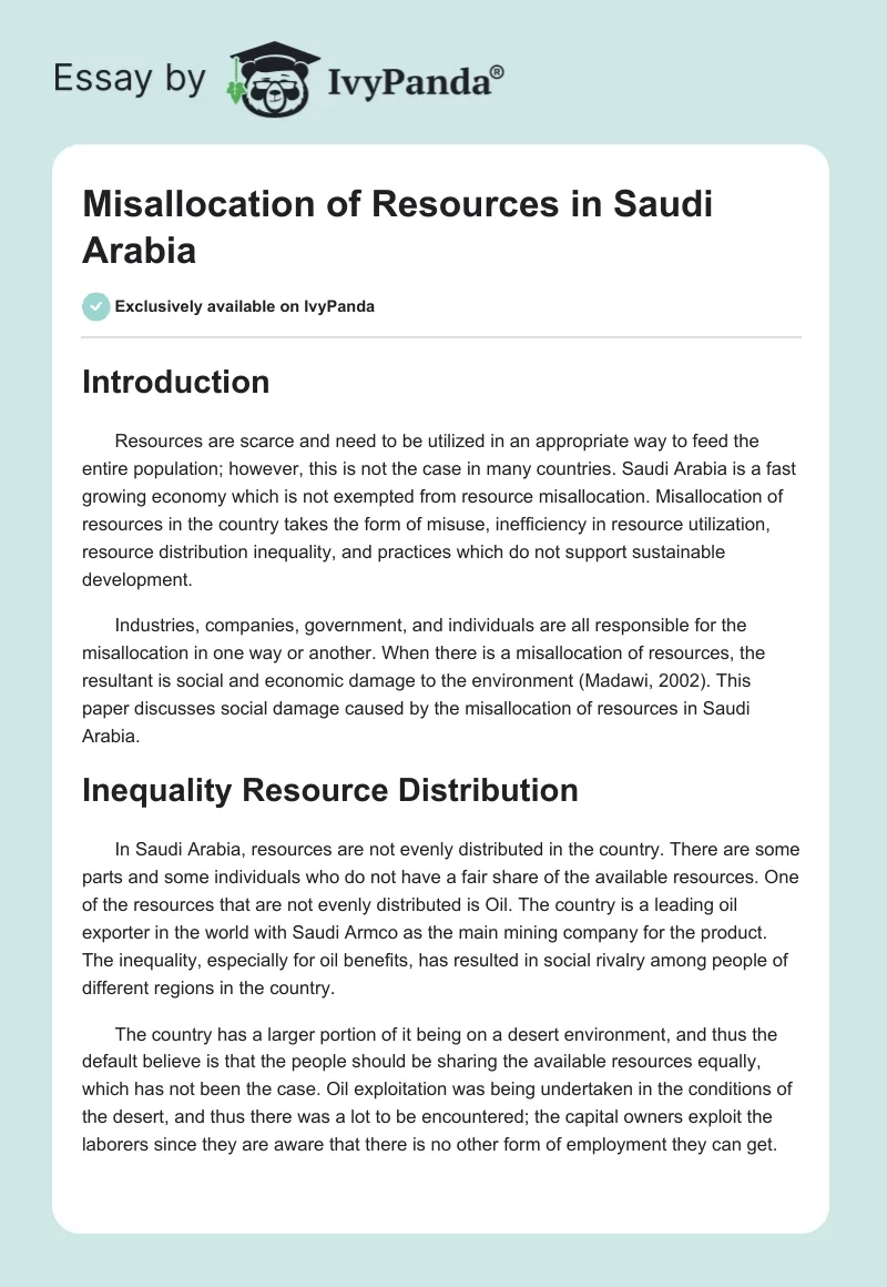 Misallocation of Resources in Saudi Arabia. Page 1