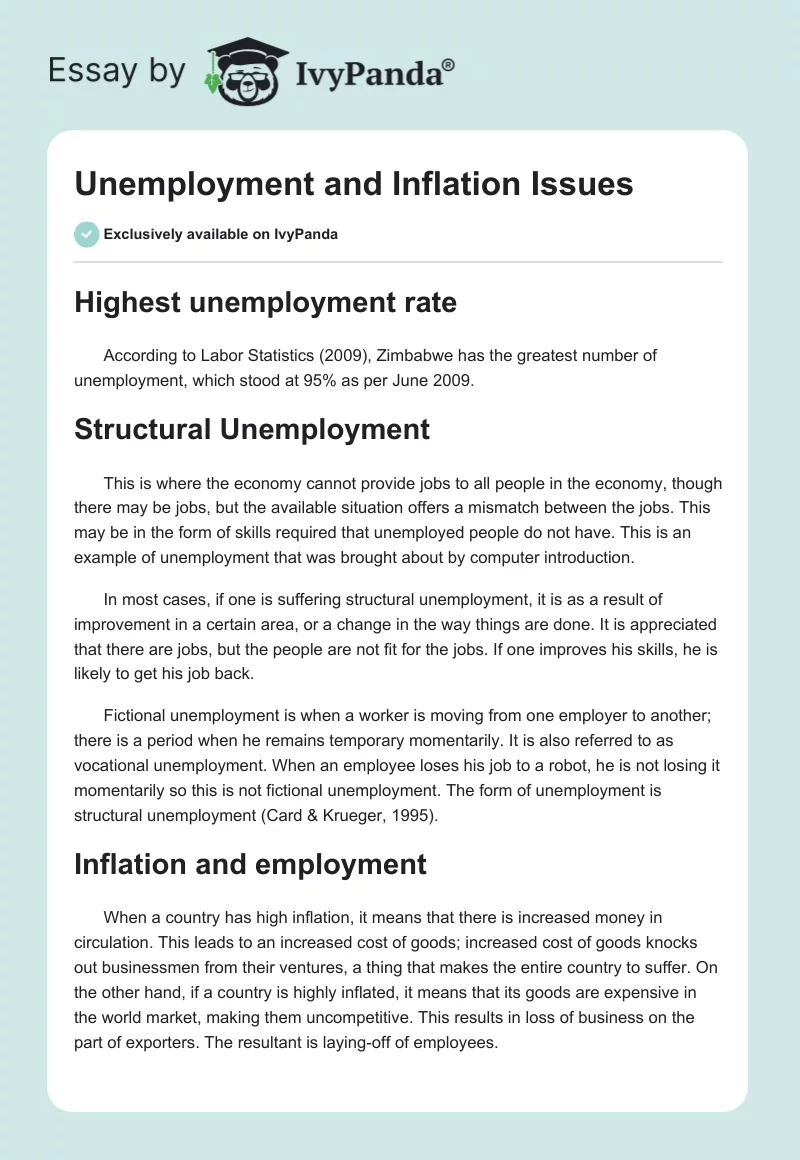 Unemployment and Inflation Issues. Page 1