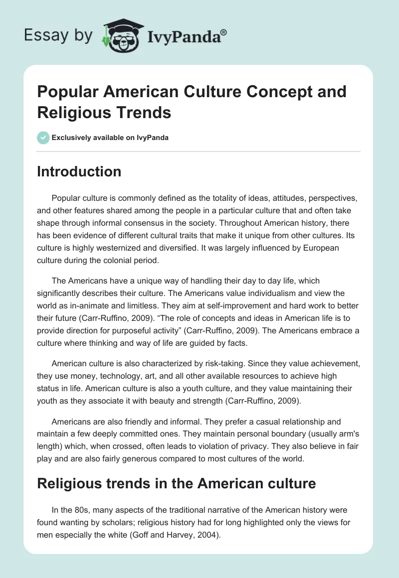 Popular American Culture Concept and Religious Trends. Page 1