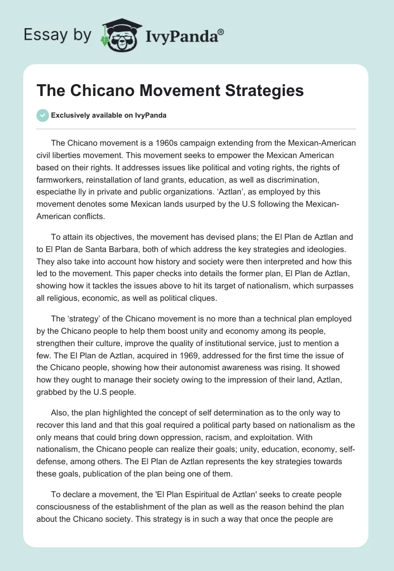 The Chicano Movement Strategies. Page 1