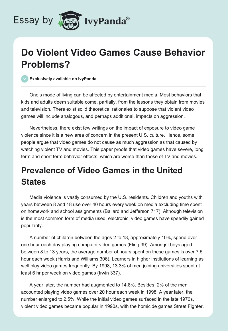 Do Violent Video Games Cause Behavior Problems?. Page 1