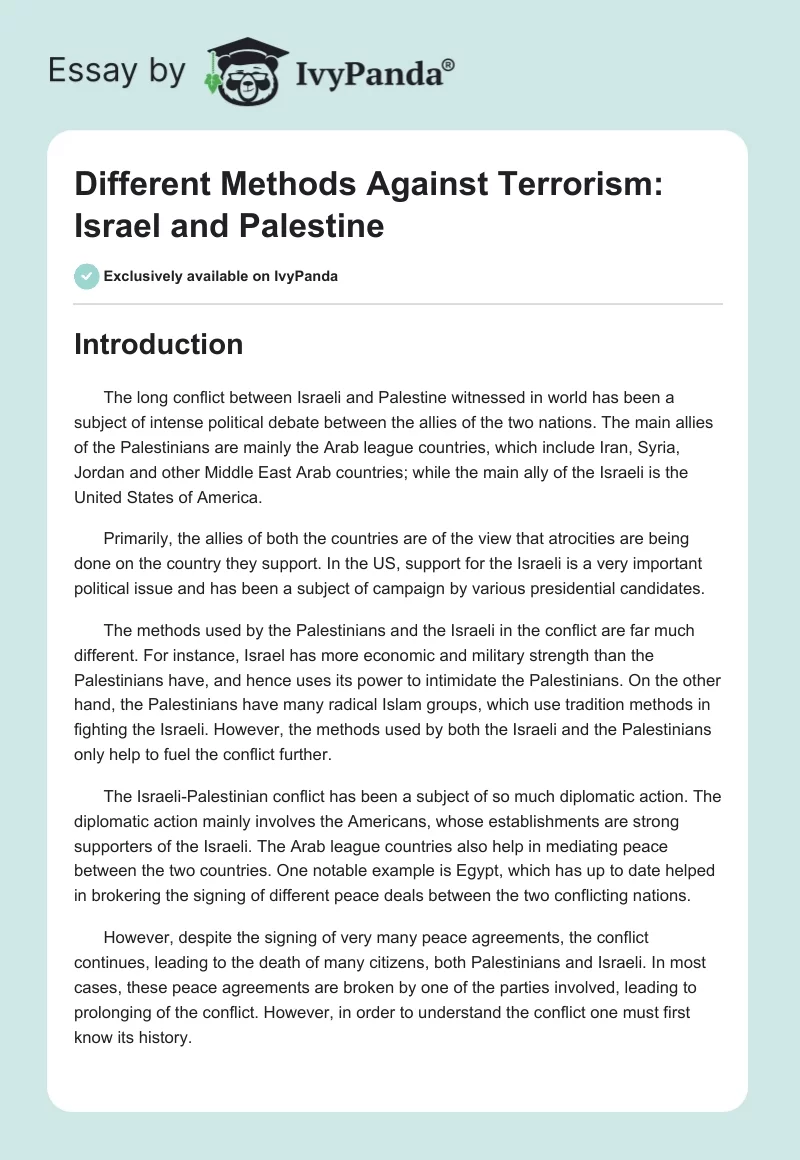 Different Methods Against Terrorism: Israel and Palestine. Page 1