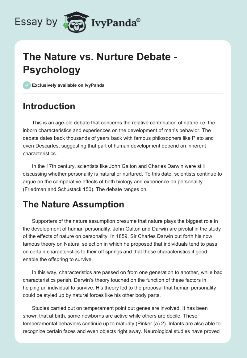 The Nature vs. Nurture Debate - Psychology. Page 1
