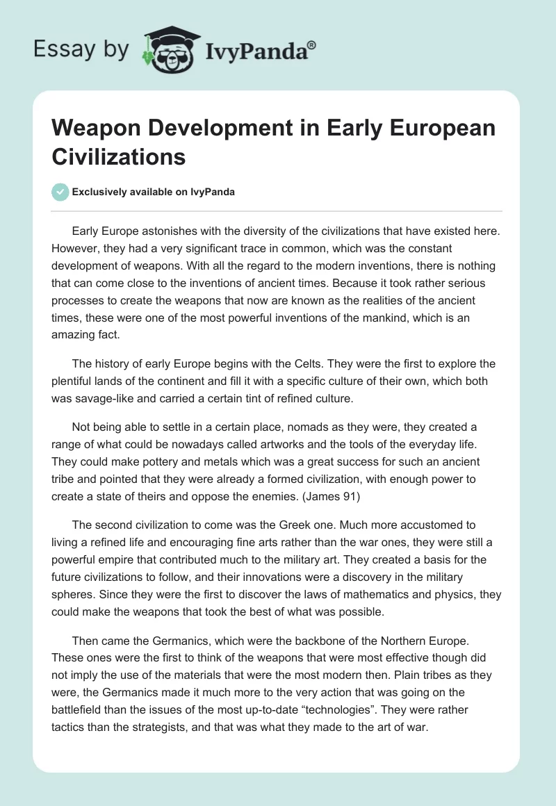 Weapon Development in Early European Civilizations. Page 1