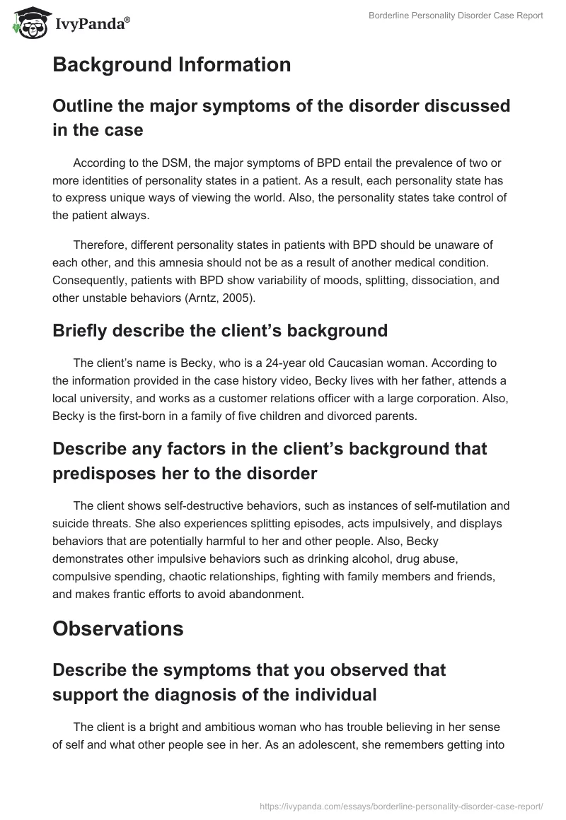 Borderline Personality Disorder Case Report. Page 2