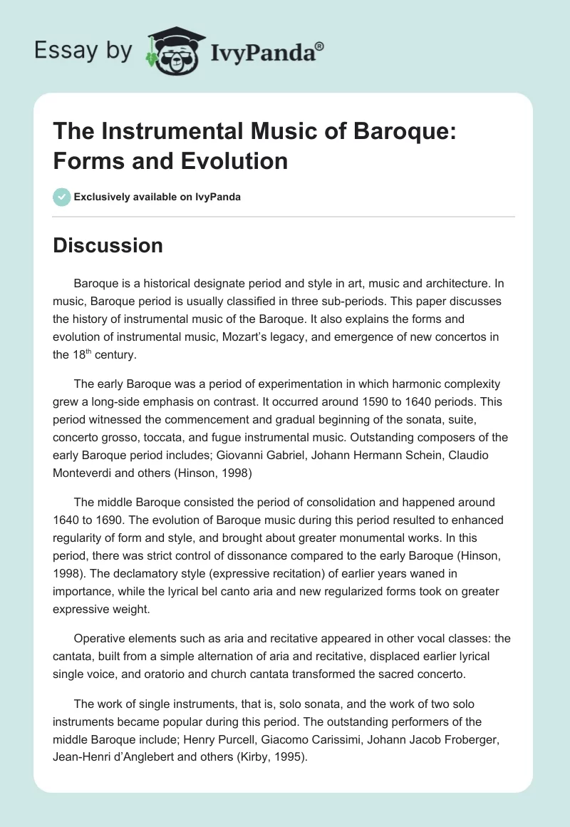 The Instrumental Music of Baroque: Forms and Evolution. Page 1