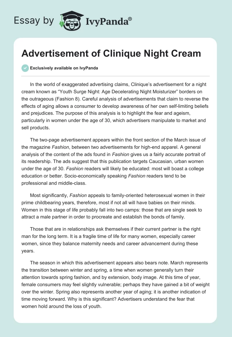 Advertisement of Clinique Night Cream. Page 1