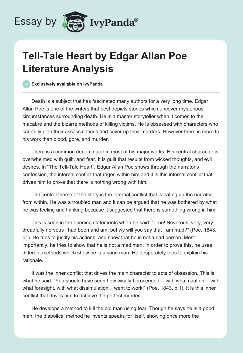 Tell-Tale Heart by Edgar Allan Poe Literature Analysis. Page 1
