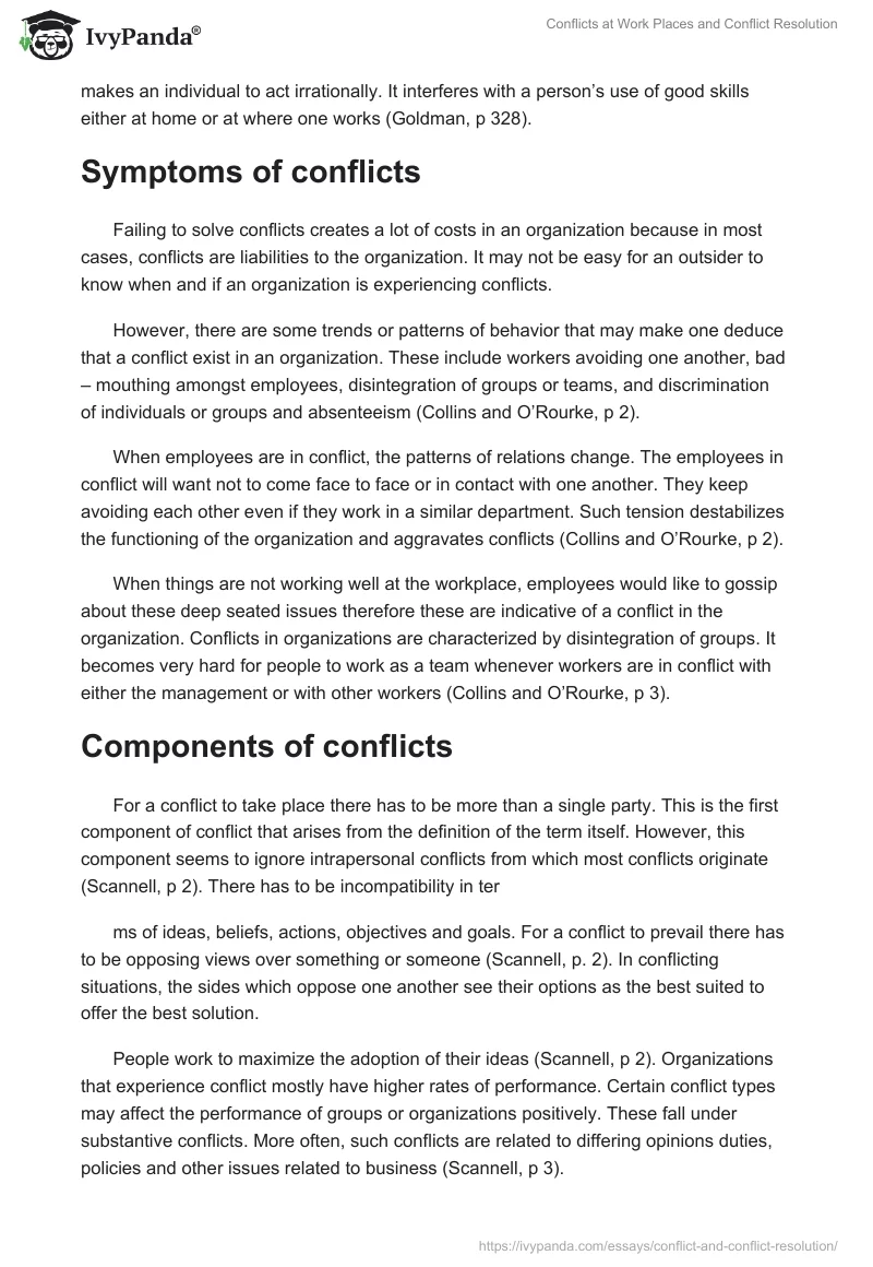 Conflicts at Work Places and Conflict Resolution. Page 5