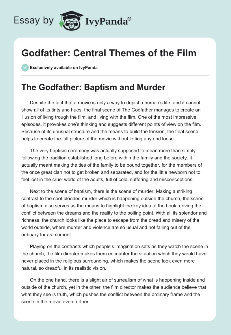 Godfather: Central Themes of the Film. Page 1