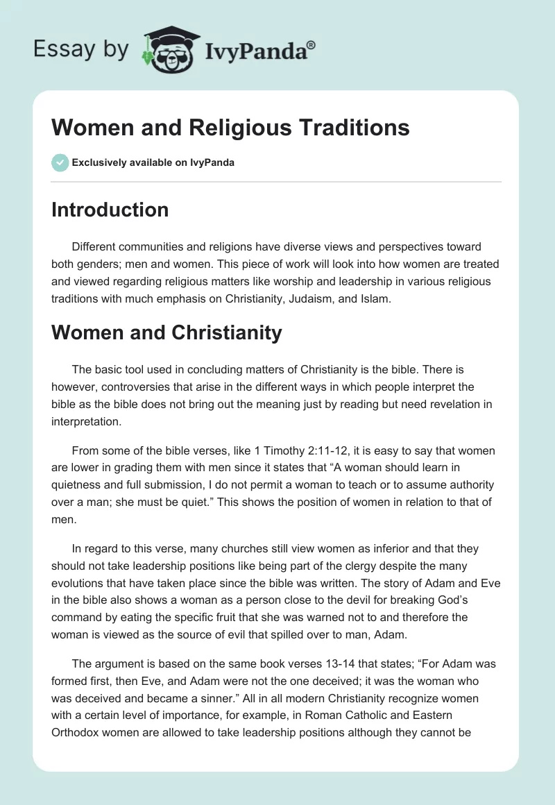 Women and Religious Traditions. Page 1