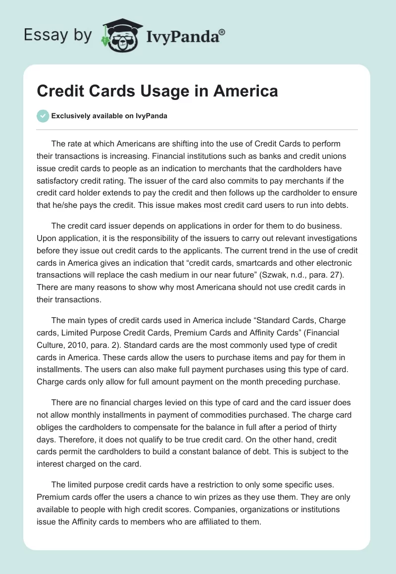 Credit Cards Usage in America. Page 1