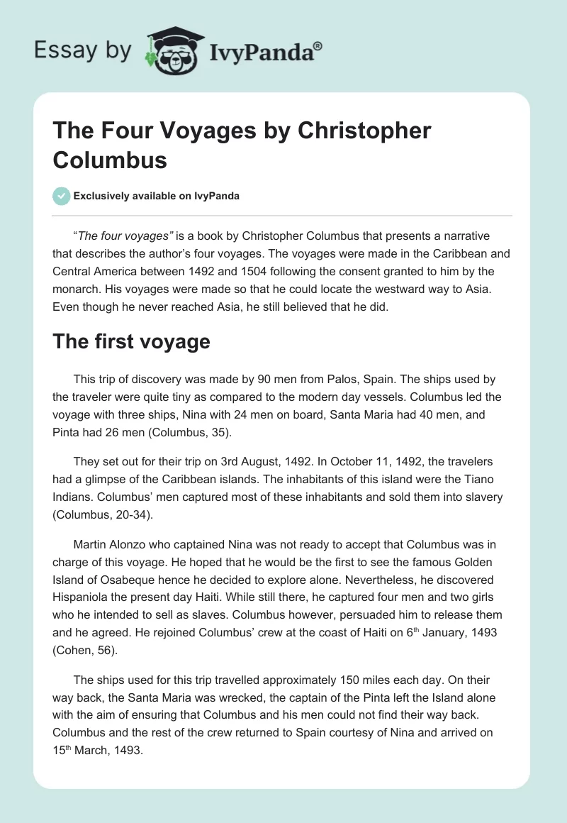 The Four Voyages by Christopher Columbus. Page 1