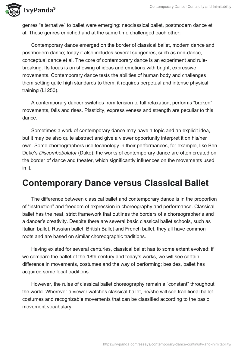 Contemporary Dance: Continuity and Inimitability. Page 2