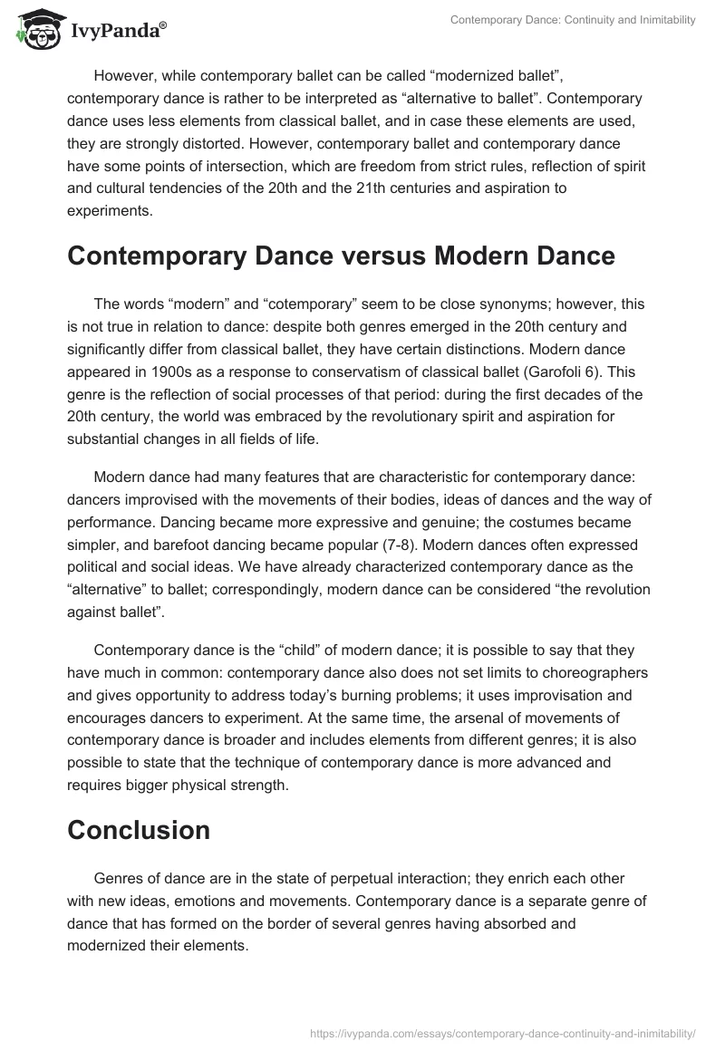 Contemporary Dance: Continuity and Inimitability. Page 4