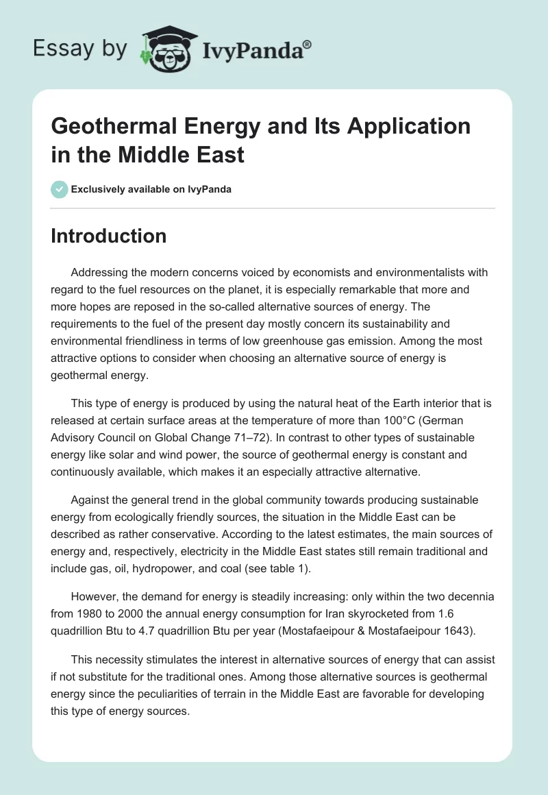 Geothermal Energy and Its Application in the Middle East. Page 1