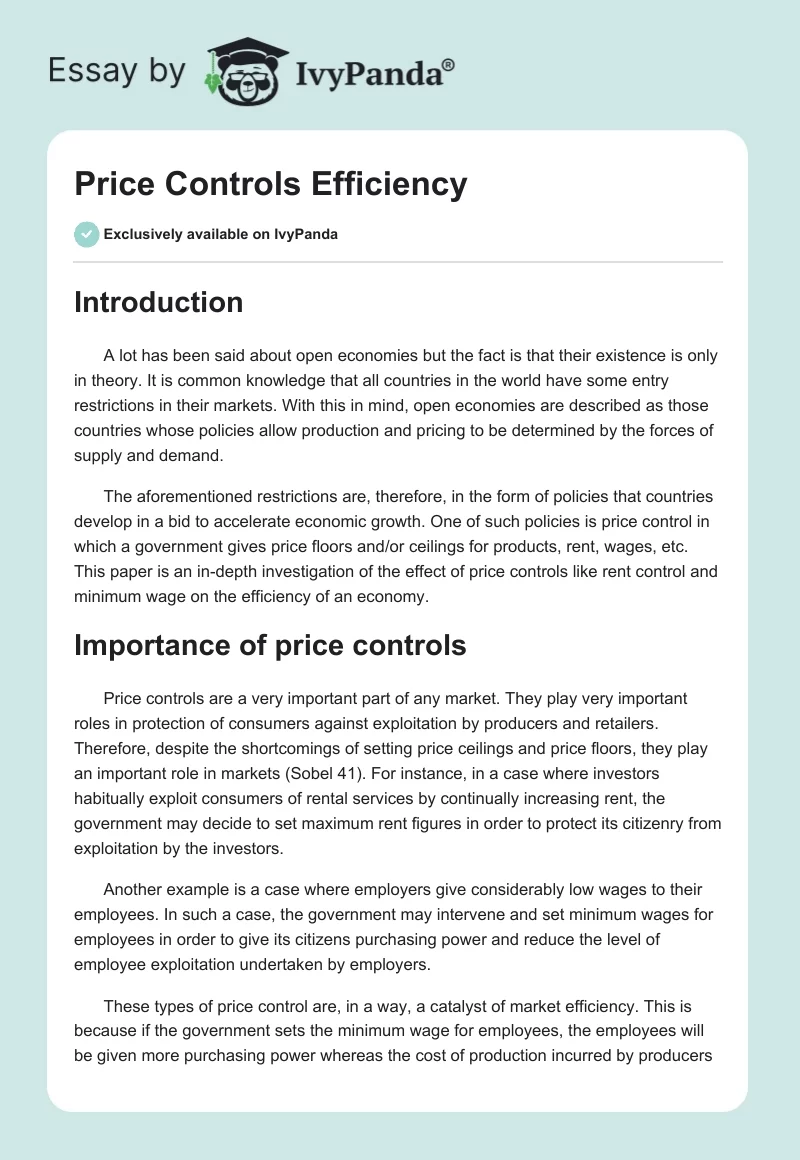 Price Controls Efficiency. Page 1