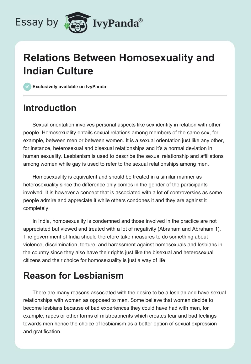 Relations Between Homosexuality and Indian Culture. Page 1