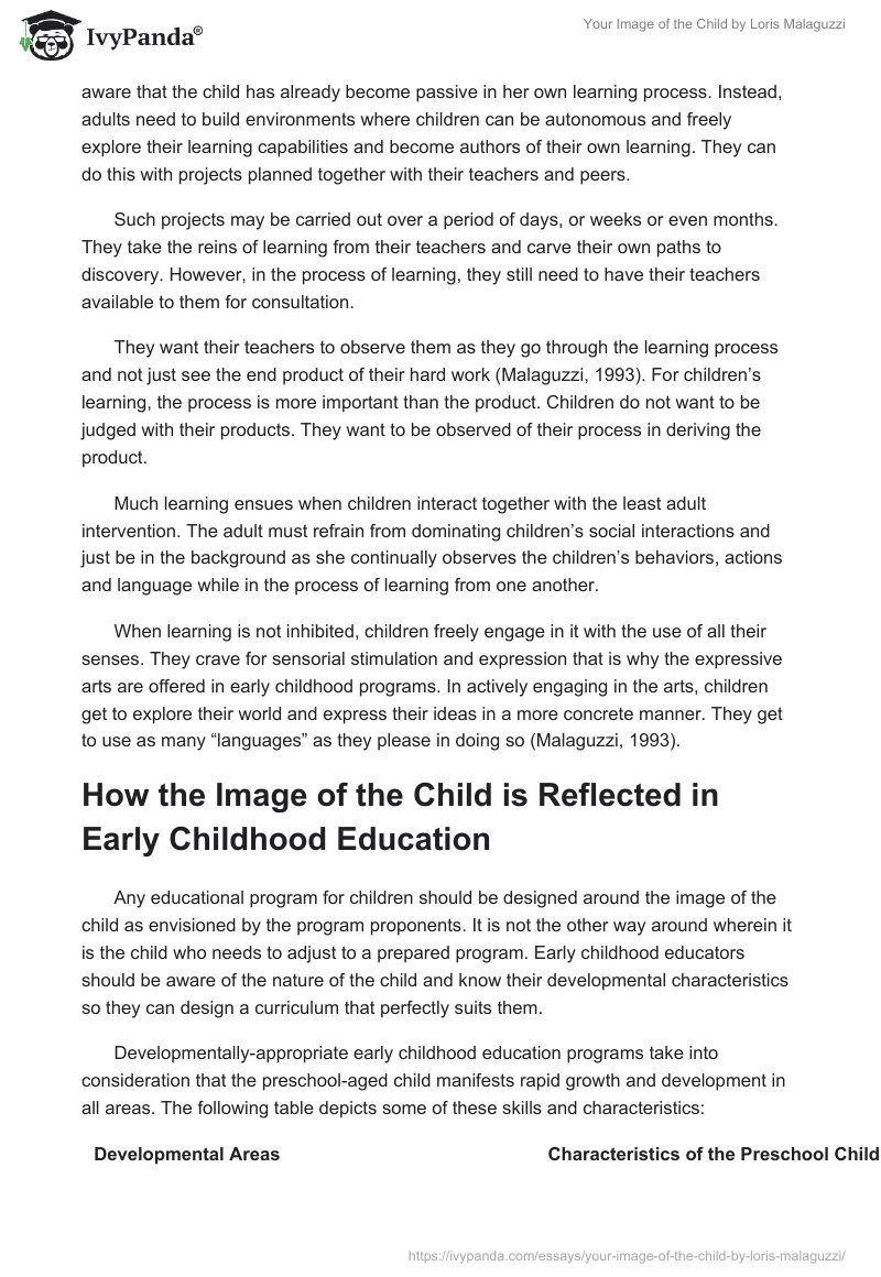 Your Image of the Child by Loris Malaguzzi. Page 2