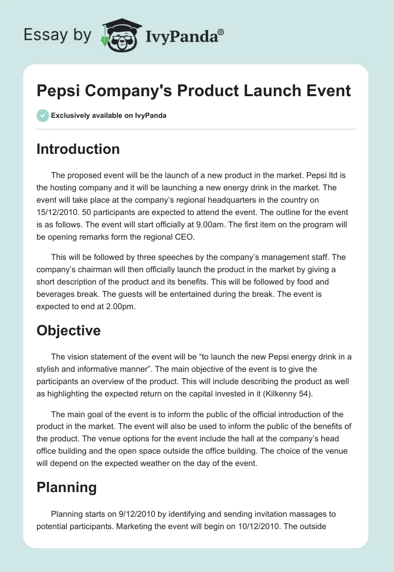 Pepsi Company's Product Launch Event. Page 1
