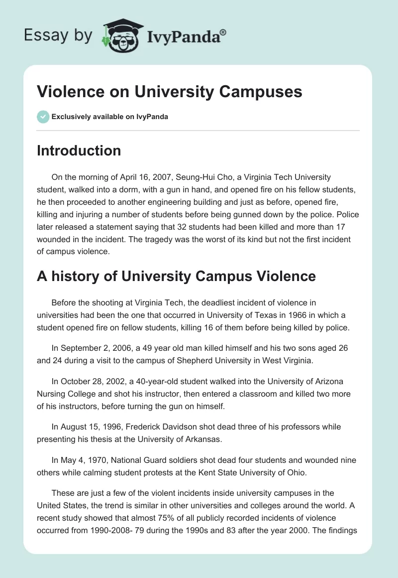 Violence on University Campuses. Page 1