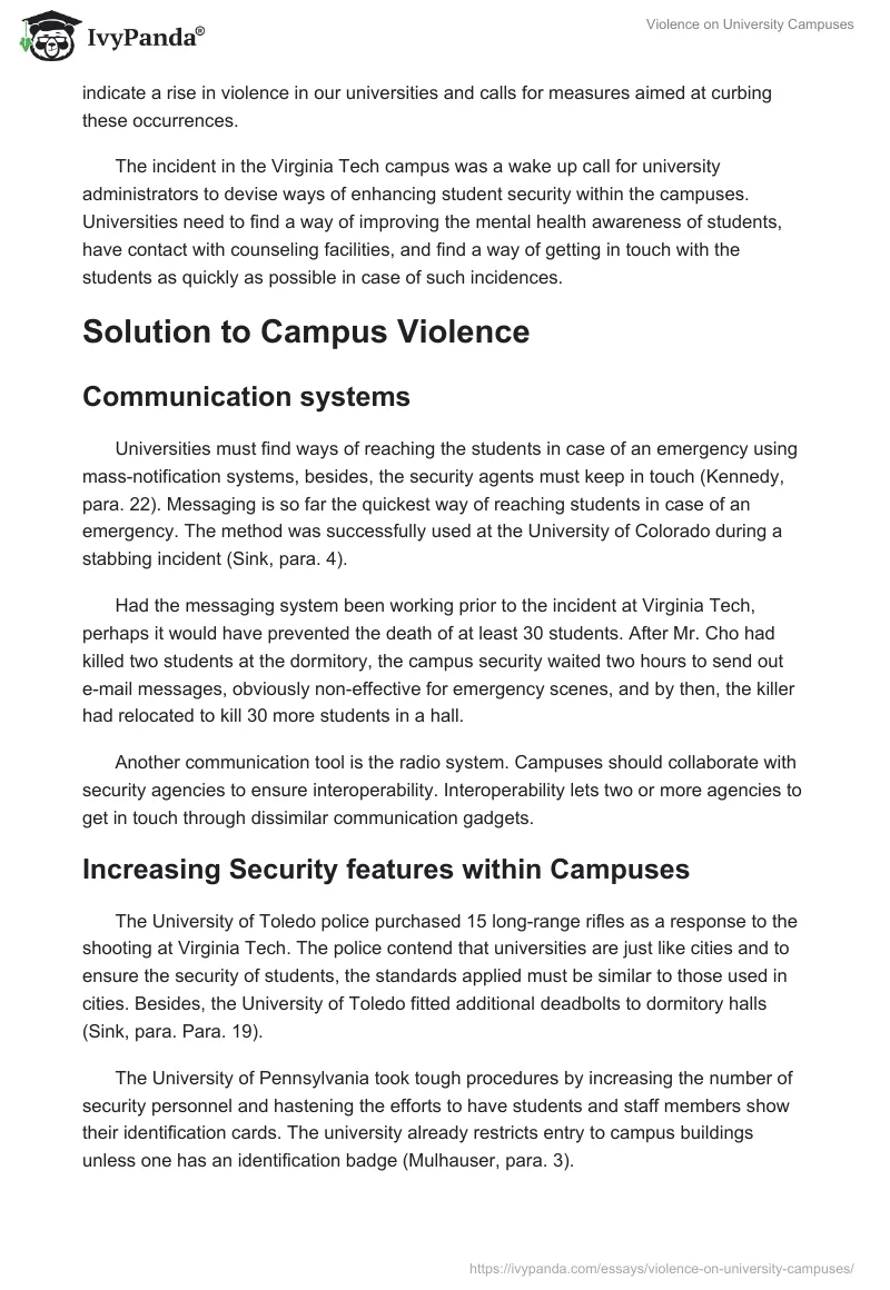 Violence on University Campuses. Page 2