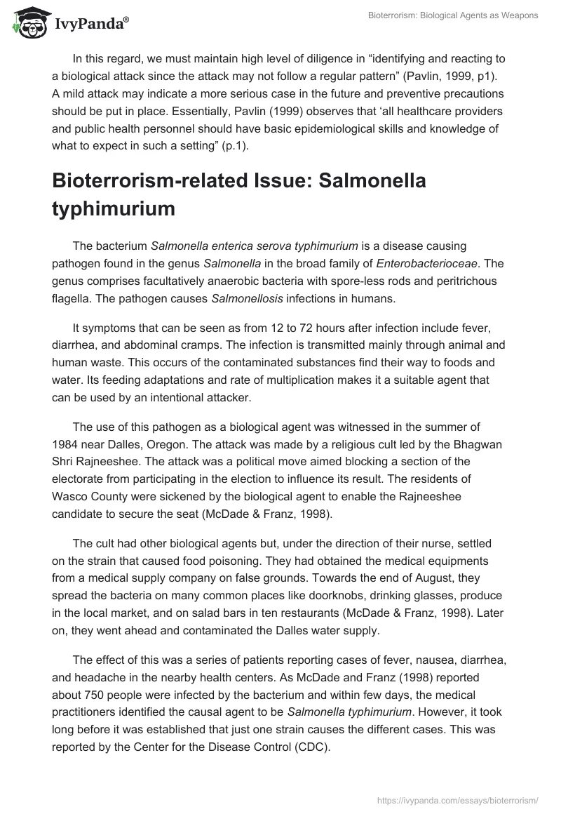 Bioterrorism: Biological Agents as Weapons. Page 2