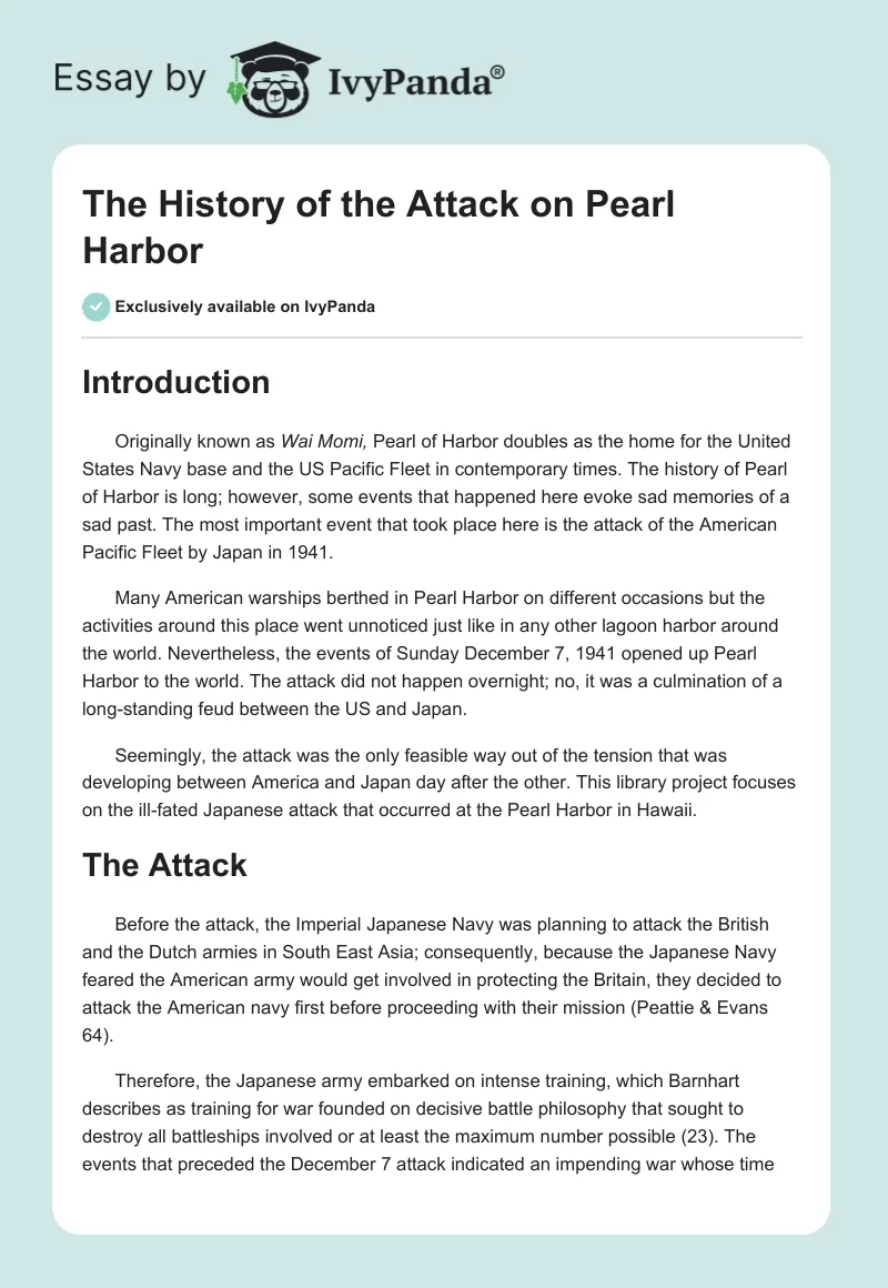 The History of the Attack on Pearl Harbor. Page 1