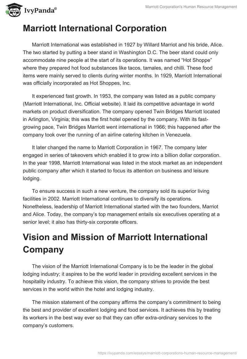 Marriott Corporation's Human Resource Management. Page 2