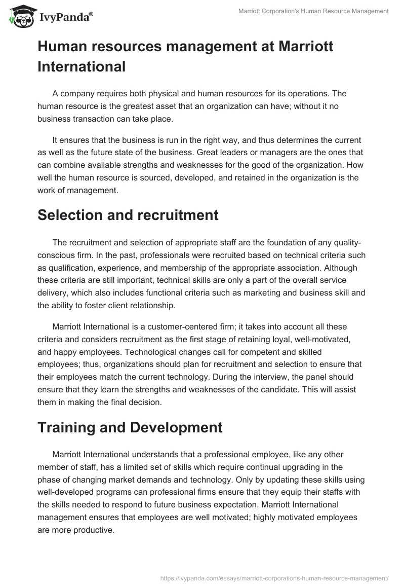 Marriott Corporation's Human Resource Management. Page 3
