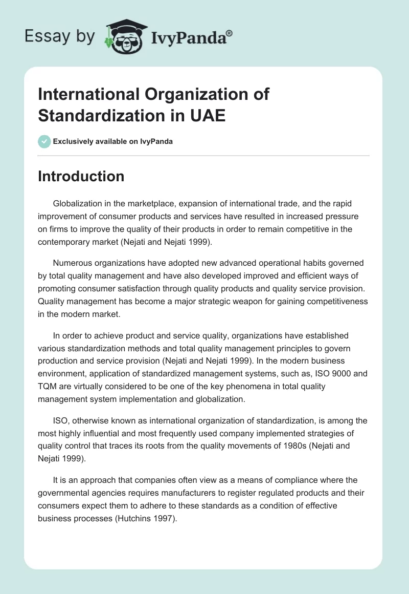 International Organization of Standardization in UAE. Page 1