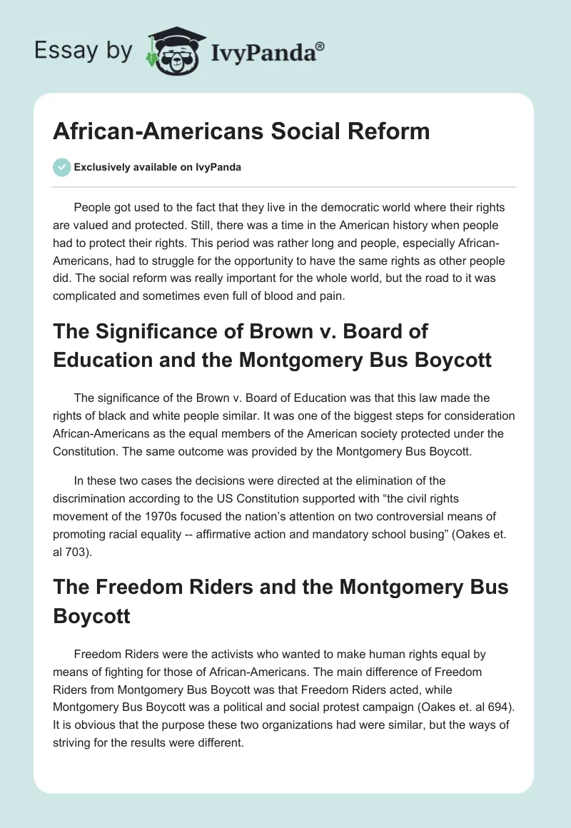 African-Americans Social Reform. Page 1