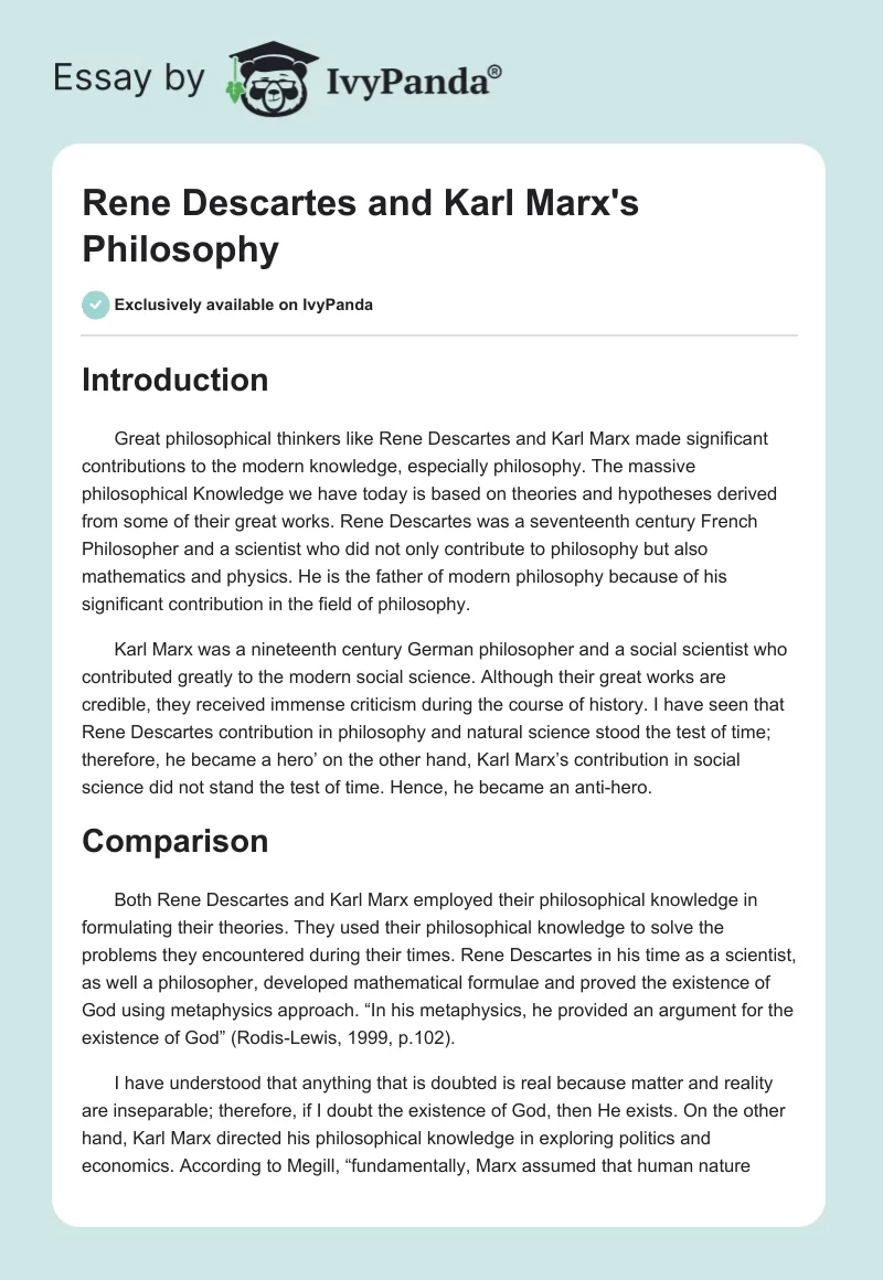 Rene Descartes and Karl Marx's Philosophy. Page 1