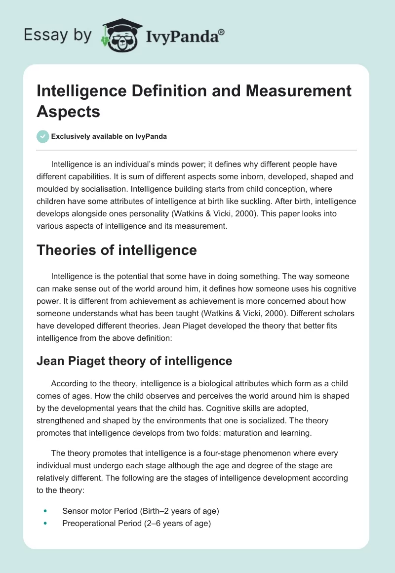 Intelligence Definition and Measurement Aspects. Page 1