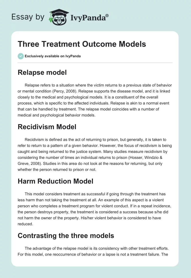 Three Treatment Outcome Models. Page 1