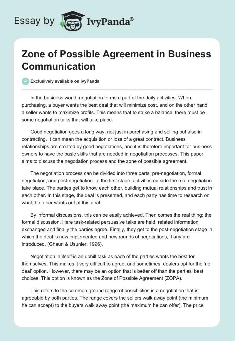 Zone of Possible Agreement in Business Communication. Page 1