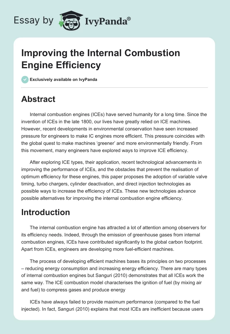 Improving the Internal Combustion Engine Efficiency. Page 1