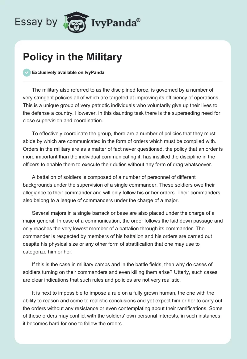 Policy in the Military. Page 1
