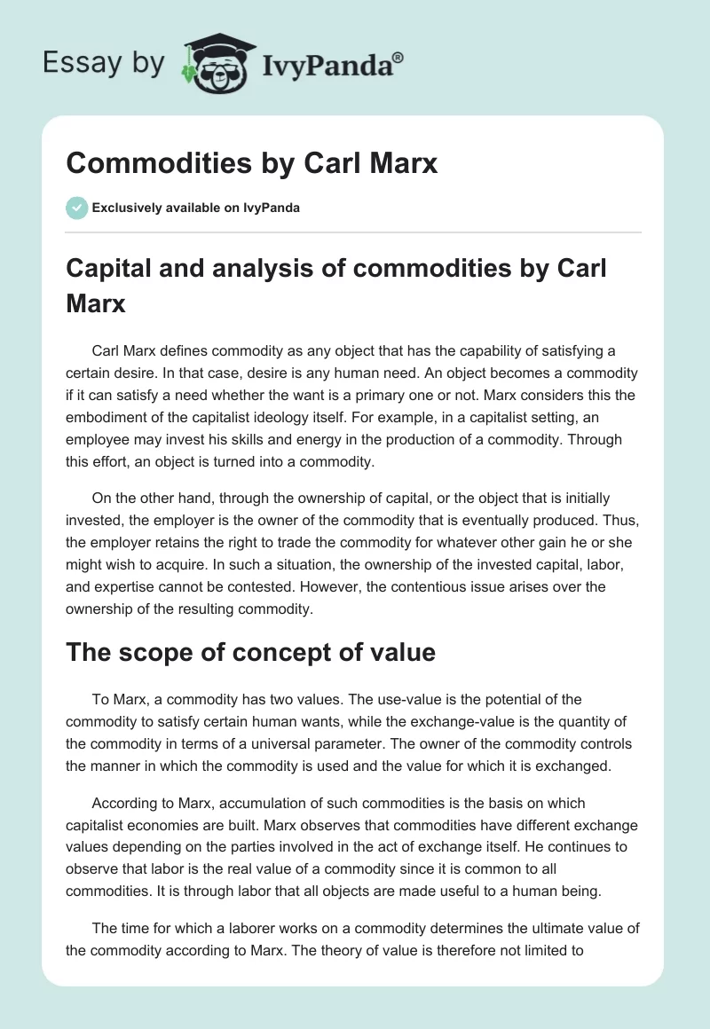 Commodities by Carl Marx. Page 1