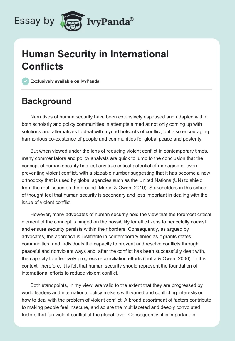 Human Security in International Conflicts. Page 1