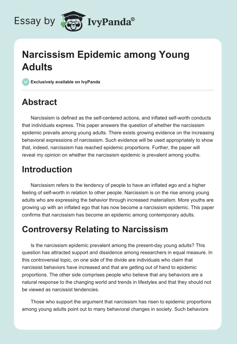 Narcissism Epidemic Among Young Adults. Page 1
