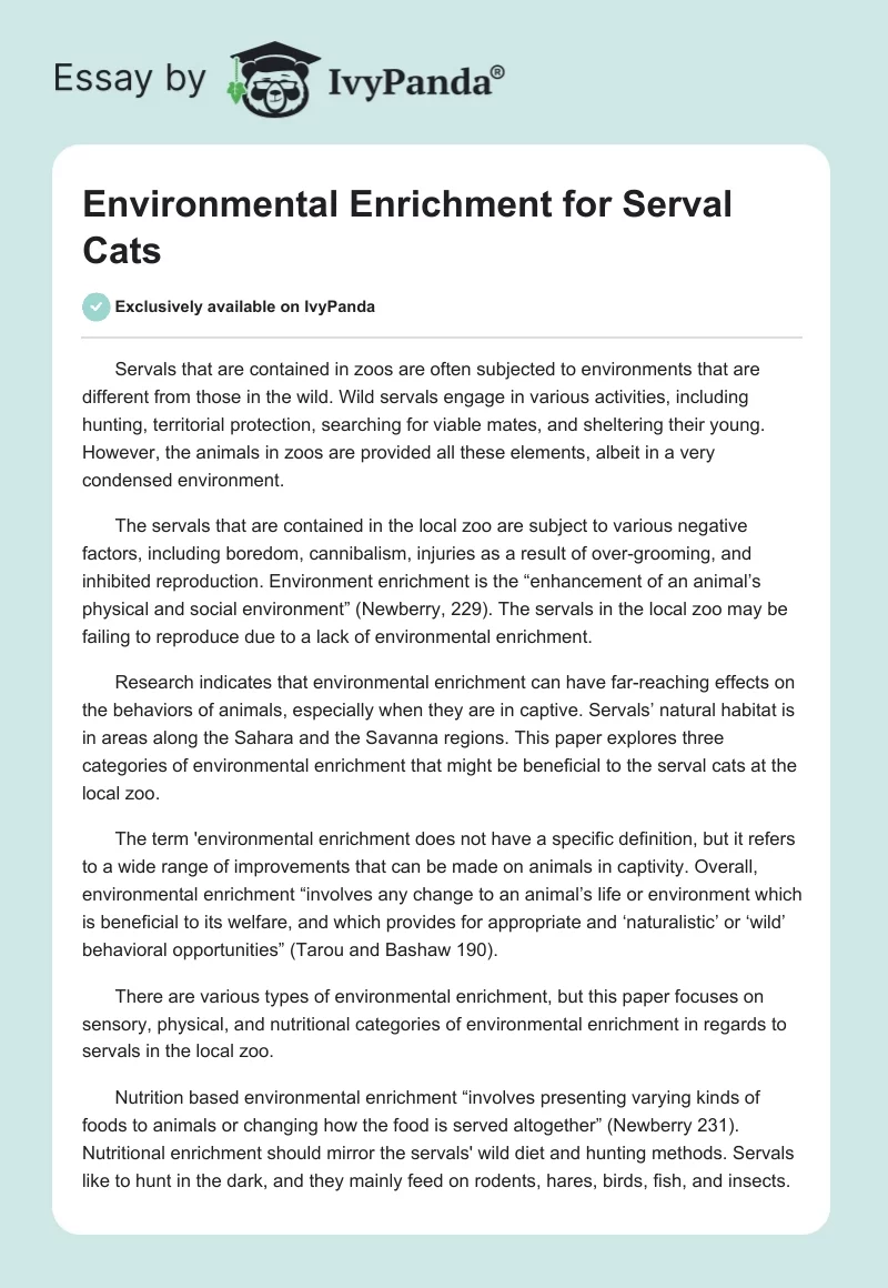 Environmental Enrichment for Serval Cats. Page 1