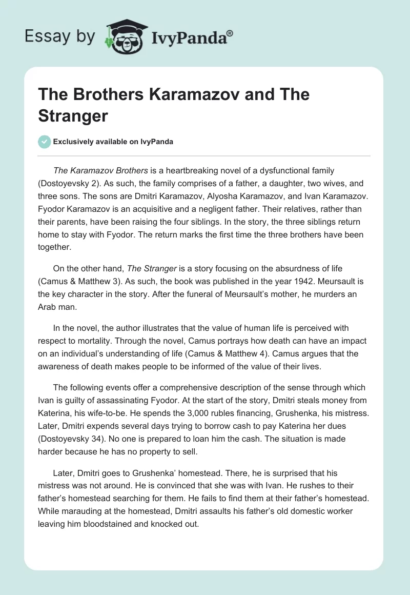 "The Brothers Karamazov" and "The Stranger". Page 1