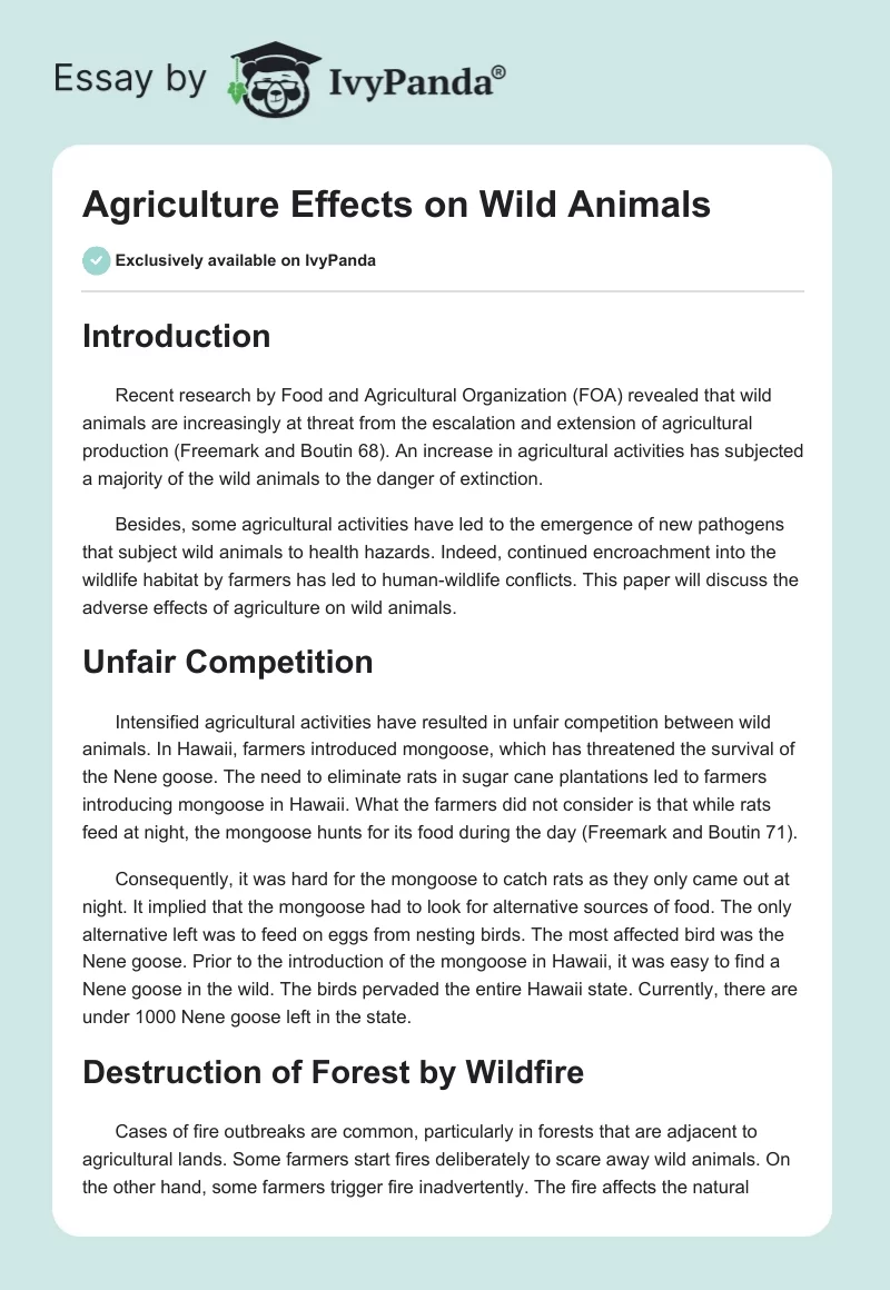 Agriculture Effects on Wild Animals. Page 1